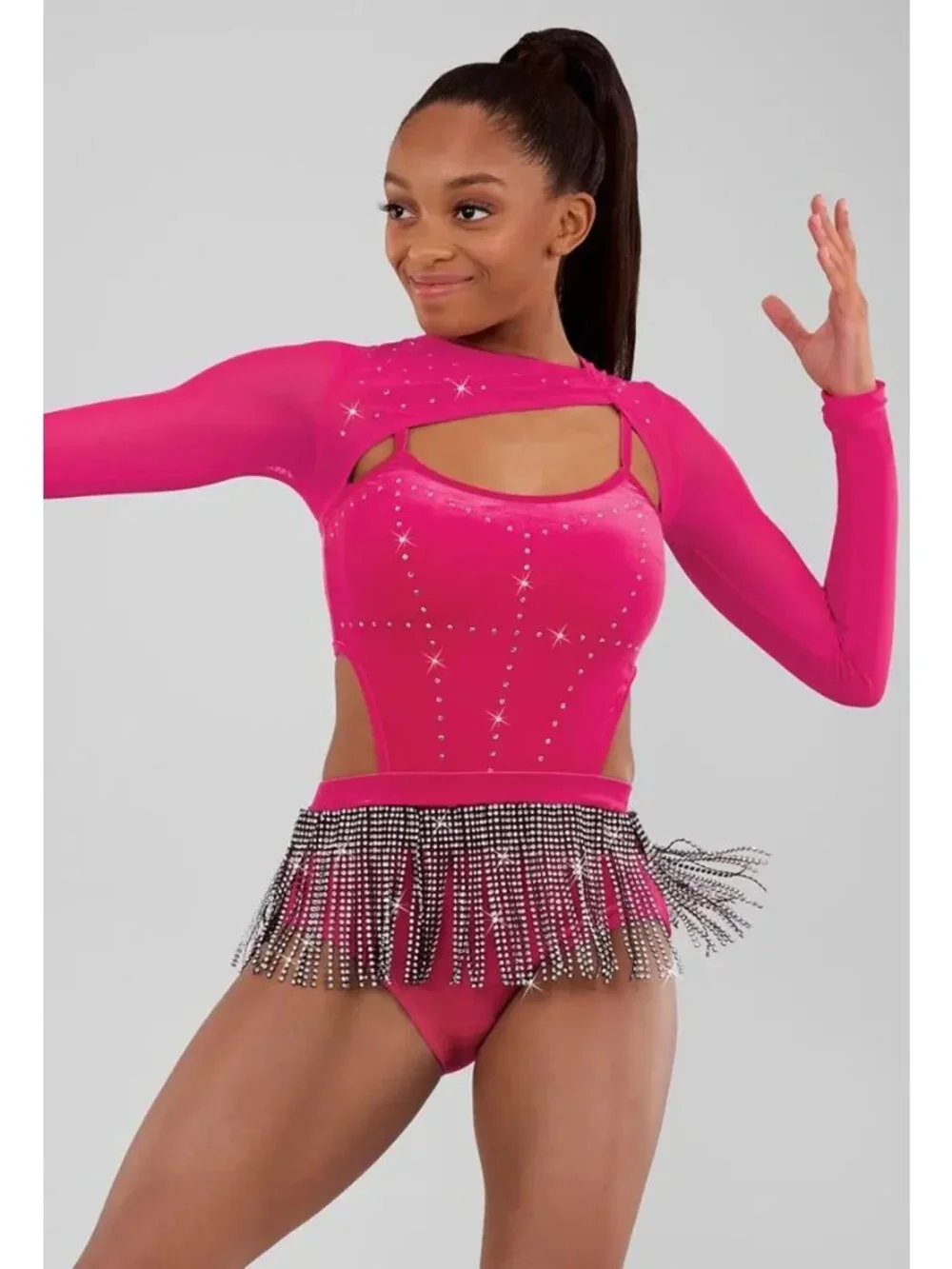 Weissman Elite Shut It Down Style 16761 Pink & Black Velvet Leotard -- Size MA